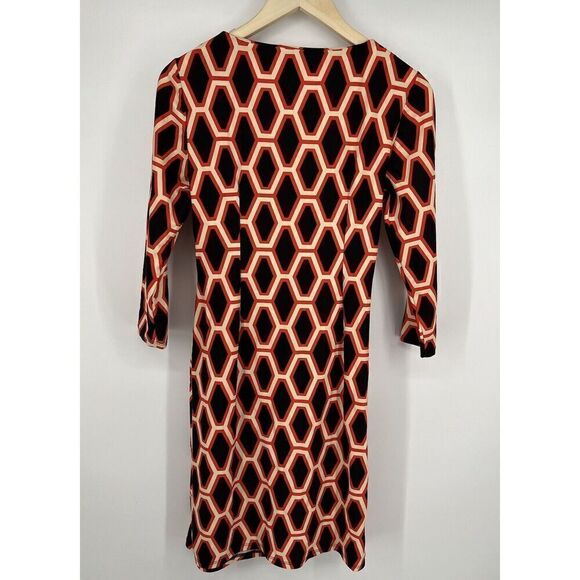 Jude Connally Size Small Honey Comb Print Red Ivory Black Diamond Dress - Picture 3 of 3